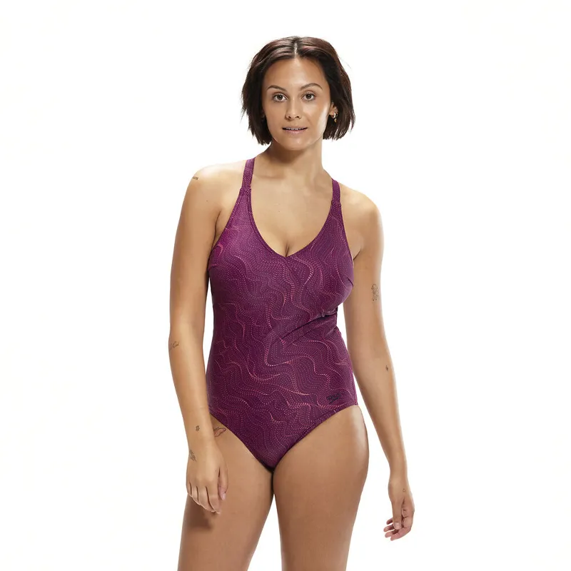 Speedo Women's Shaping Printed Lexi 1 Piece Deep Plum/Cherry-1